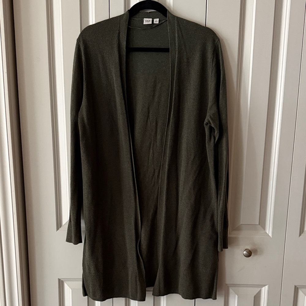 GAP Olive Open-Front Lightweight Knit Cardigan
